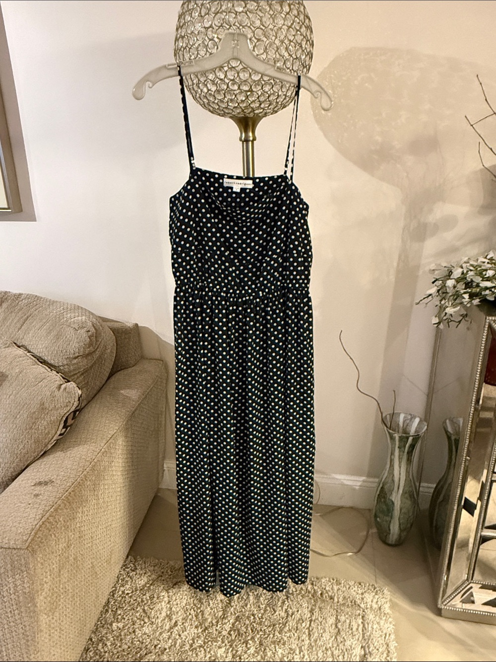 Robert Rodriguez Black Polka Dot Spaghetti Strap Maxi Dress 12
